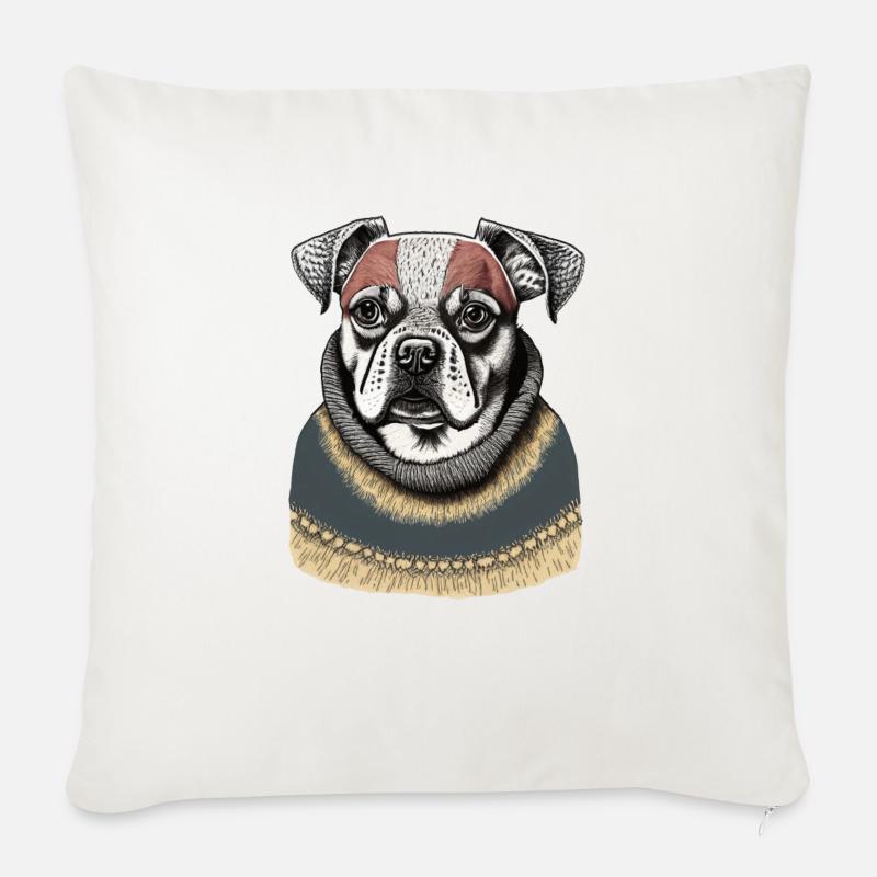 Hund mit Pullover - Sofakissenbezug 45 x 45 cm - Naturweiß 