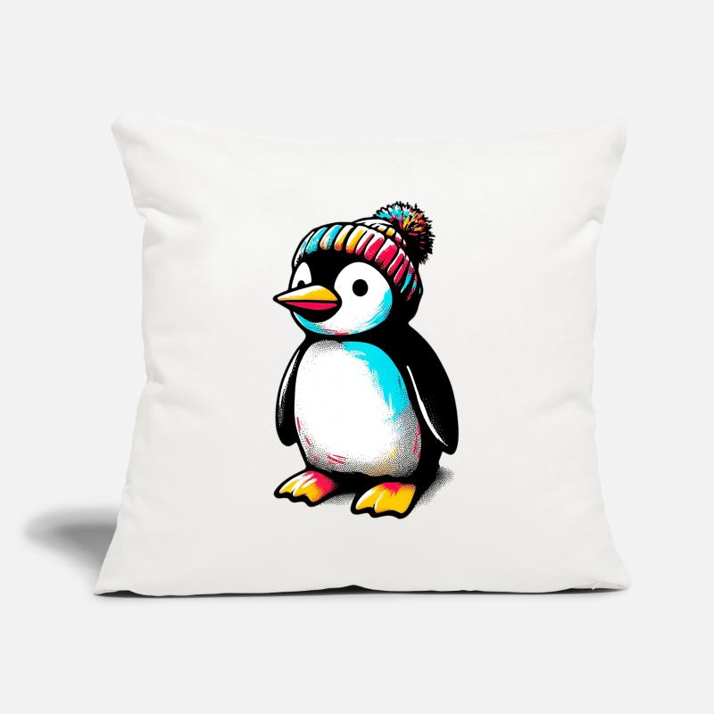 Pinguin mit winterlicher Wollmütze Sofakissenbezug 45 x 45 cm