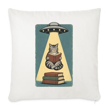 Lesende Katze im UFO Strahl - Sofakissenbezug 45 x 45 cm - Naturweiß  - Vorne