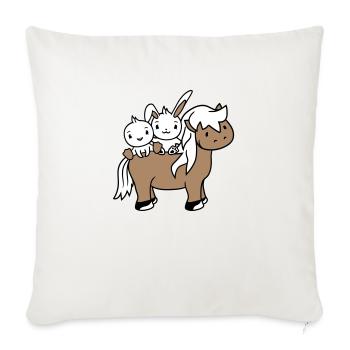 2 Hase Vogel Pferd reiten Reiter Pferdchen winken - Sofakissenbezug 45 x 45 cm - Naturweiß  - Vorne