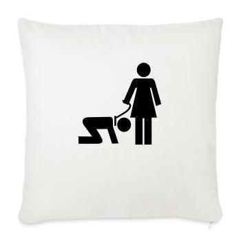 Frau mit Mann an der Leine - Sofakissenbezug 45 x 45 cm - Naturweiß  - Vorne
