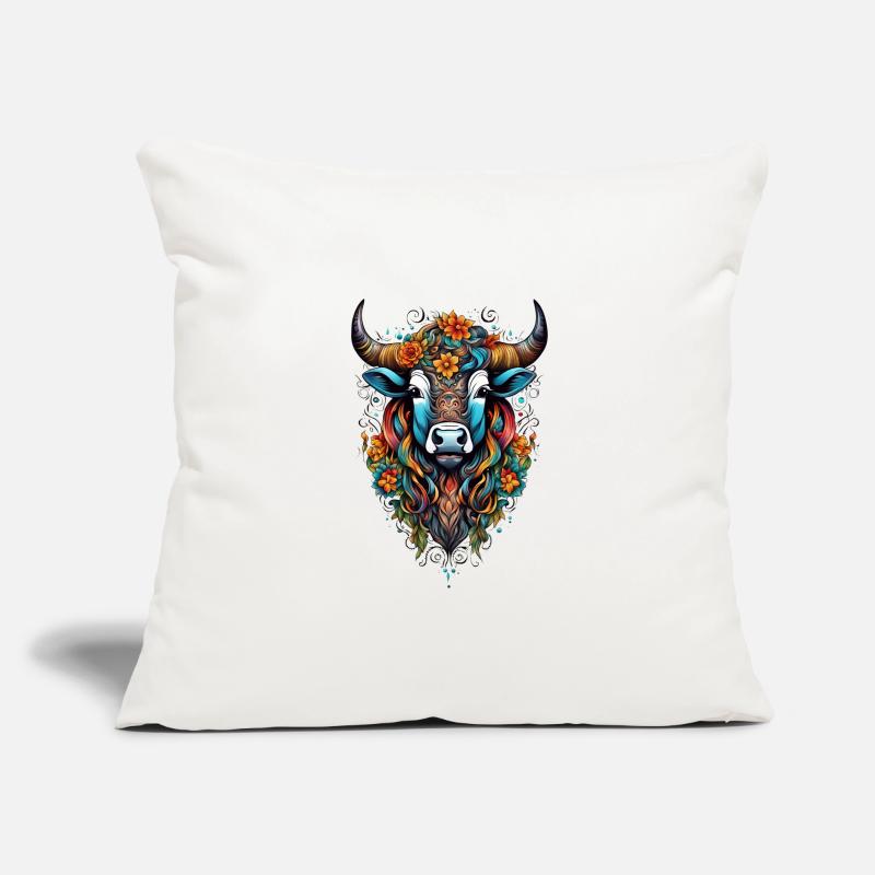 Bison couvert de fleurs dans un éclat de couleurs Housse de coussin décorative 45 x 45 cm