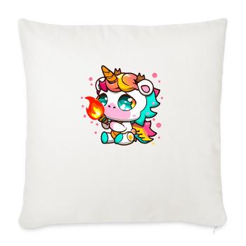 00232 verspieltes Einhorn spielt mit Feuer - Sofakissenbezug 45 x 45 cm - Naturweiß  - Vorne