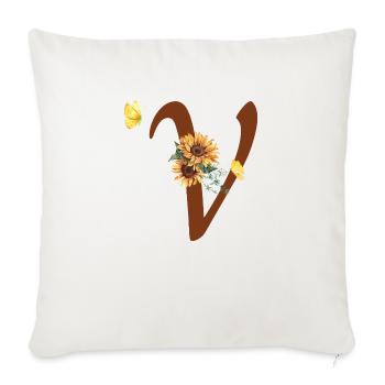 Lettre v tournesol papillon - Housse de coussin décorative 45 x 45 cm - blanc nature - Devant