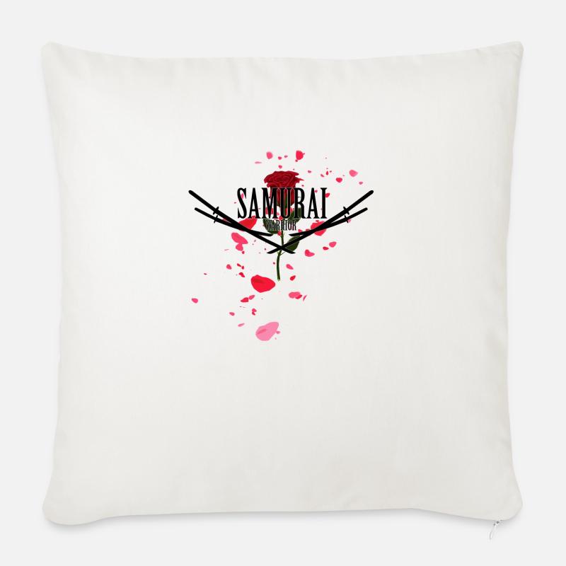 Samurai-Krieger Schwerter Blumenmotiv - Sofakissenbezug 45 x 45 cm - Naturweiß