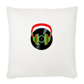 Paire d’écouteurs sur vinyle - Housse de coussin décorative 45 x 45 cm - blanc nature - Devant