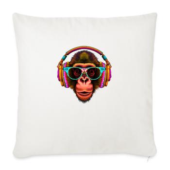 Hingucker Affe mit Kopfhörern und Sonnenbrille - Sofakissenbezug 45 x 45 cm - Naturweiß  - Vorne