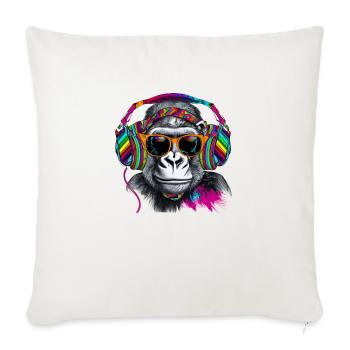 Hingucker Affe mit Kopfhörern und Sonnenbrille - Sofakissenbezug 45 x 45 cm - Naturweiß  - Vorne