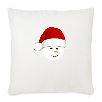 Schneemann mit Weihnachtsmütze - Sofakissenbezug 45 x 45 cm - Naturweiß  - Vorne