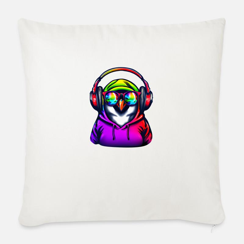 Pingouin avec pull et lunettes de soleil - Housse de coussin décorative 45 x 45 cm - blanc nature