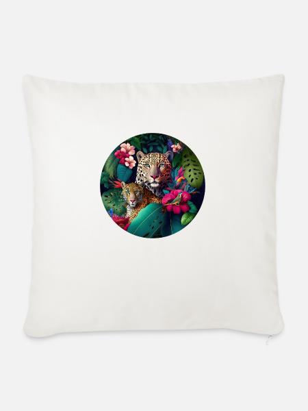 Leopard Dschungel Blumen - Sofakissenbezug 45 x 45 cm - Naturweiß 
