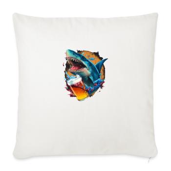 Bier-trinkender Haifisch - Sofakissenbezug 45 x 45 cm - Naturweiß  - Vorne