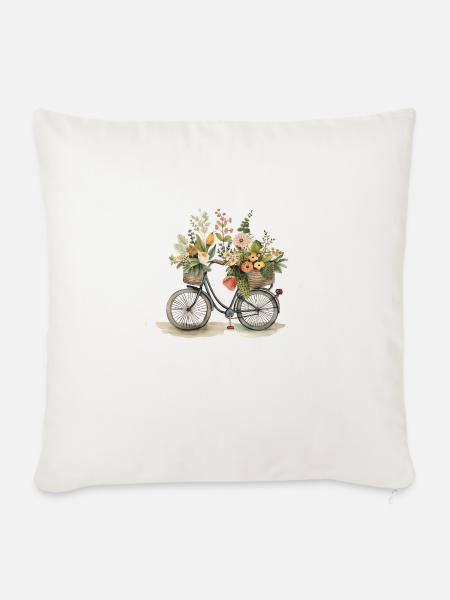 Fahrrad mit Blumen - Sofakissenbezug 45 x 45 cm - Naturweiß