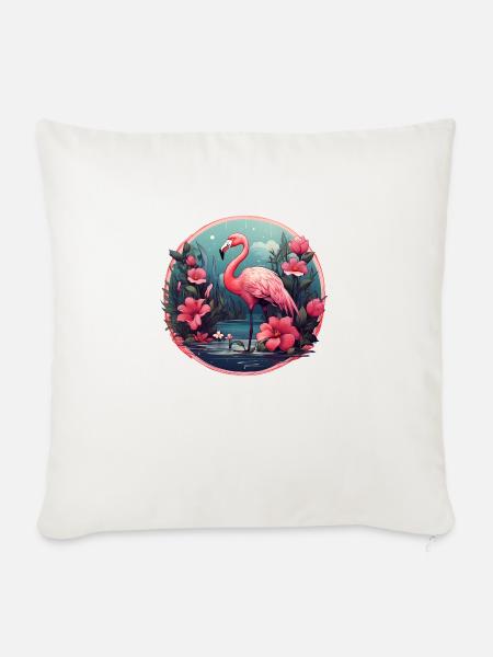 Floraler Flamingo - Sofakissenbezug 45 x 45 cm - Naturweiß