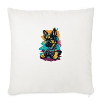Deutscher Schäferhundwelpe spielt mit Gamecontroll - Sofakissenbezug 45 x 45 cm - Naturweiß  - Vorne
