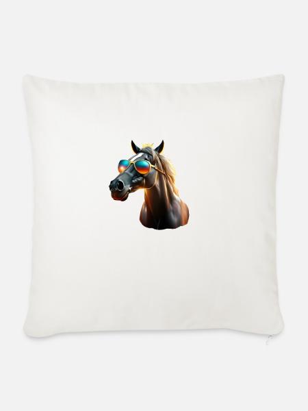 Cooles Pferd mit Sonnenbrille - Sofakissenbezug 45 x 45 cm - Naturweiß 