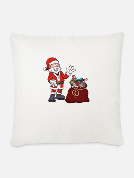 Weihnachtsmann mit Geschenktüte - Sofakissenbezug 45 x 45 cm - Naturweiß