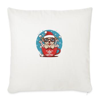 Chiot de Noël en Mug - Joyeux Noël - Housse de coussin décorative 45 x 45 cm - blanc nature - Devant