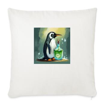 penguin with a Gin and Tonic bottle - Sofa pillowcase 17,3'' x 17,3'' (45 x 45 cm) - natural white - Front