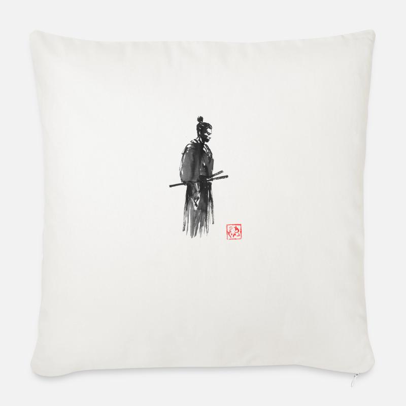 samurai profile - Housse de coussin décorative 45 x 45 cm - blanc nature