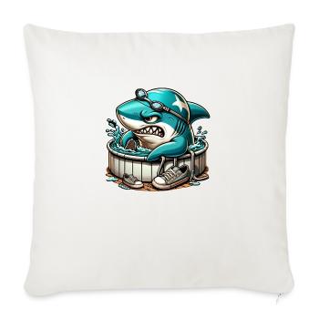 Requin cool dans un baril de natation - Housse de coussin décorative 45 x 45 cm - blanc nature - Devant