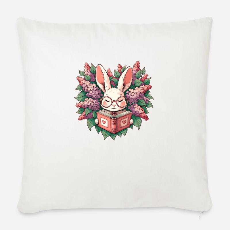 Reading bunny rabbit - Sofa pillowcase 17,3'' x 17,3'' (45 x 45 cm) - natural white