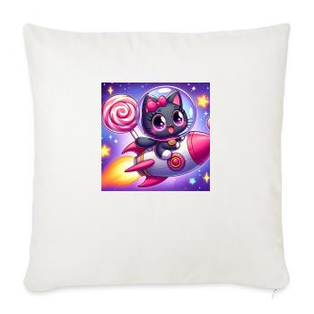 Space Kitty avec sucette et boucle rose dans l’espace - Housse de coussin décorative 45 x 45 cm - blanc nature - Devant