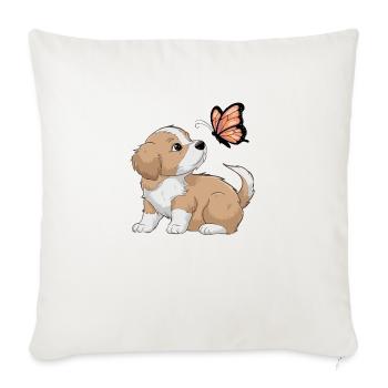 Chien mignon jouer avec papillon - Housse de coussin décorative 45 x 45 cm - blanc nature - Devant
