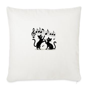Motif chats noirs jouant avec note de musique - Housse de coussin décorative 45 x 45 cm - blanc nature - Devant