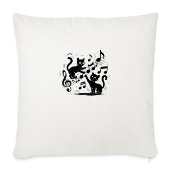 Motif chats noirs jouant avec note de musique - Housse de coussin décorative 45 x 45 cm - blanc nature - Devant