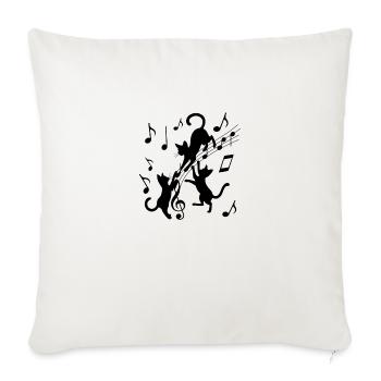 Motif chats noirs jouant avec note de musique - Housse de coussin décorative 45 x 45 cm - blanc nature - Devant