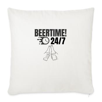 Bière 24h/24 et 7j/7 - Housse de coussin décorative 45 x 45 cm - blanc nature - Devant