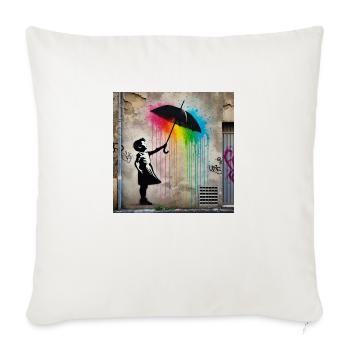 Kein Banksy - Regen unter dem Schirm - Sofakissenbezug 45 x 45 cm - Naturweiß  - Vorne