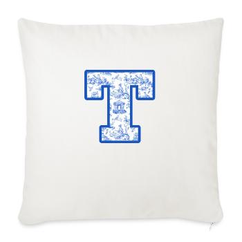 Lettre t chinoiserie bleu - Housse de coussin décorative 45 x 45 cm - blanc nature - Devant