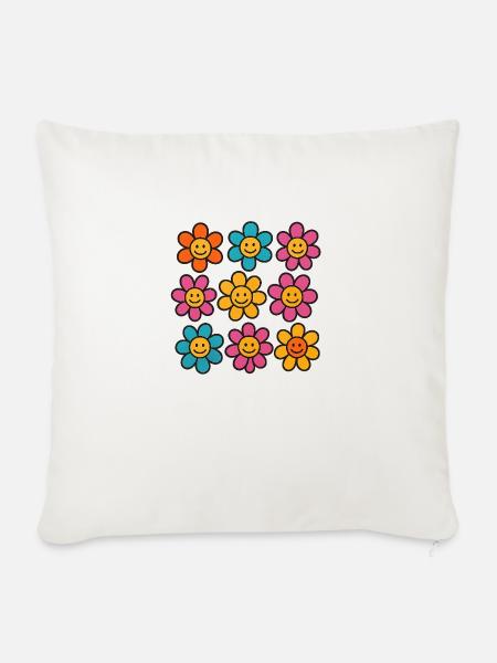 Flower Power – Cozy Retro Flowers - Sofakissenbezug 45 x 45 cm - Naturweiß