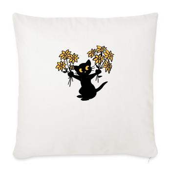 Le chat aux fleurs - Housse de coussin décorative 45 x 45 cm - blanc nature - Devant