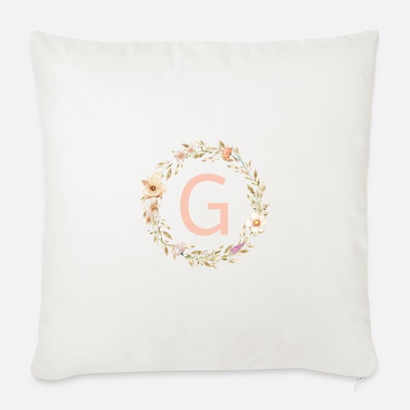 Personalisierbar Monogramm G Blumenkranz Boho - Sofakissenbezug 45 x 45 cm - Naturweiß 