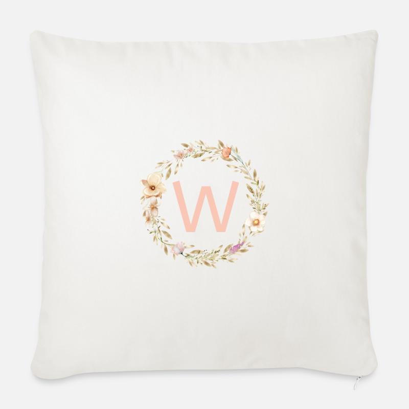 Personalisierbar Monogramm W Blumenkranz Boho - Sofakissenbezug 45 x 45 cm - Naturweiß 