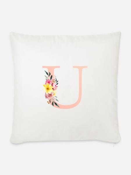 U Monogramm Floral - Sofakissenbezug 45 x 45 cm - Naturweiß