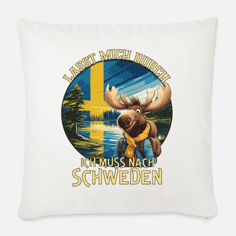 Schweden - lasst mich durch - Elch - Sofakissenbezug 45 x 45 cm - Naturweiß 