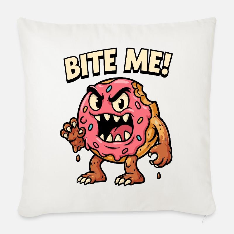 Bissiger Donut Monster Illustration - Sofakissenbezug 45 x 45 cm - Naturweiß