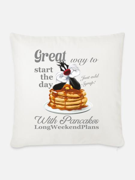 Looney Tunes Pancakes Mit Spruch Und Sylvester Cat - Sofakissenbezug 45 x 45 cm - Naturweiß 