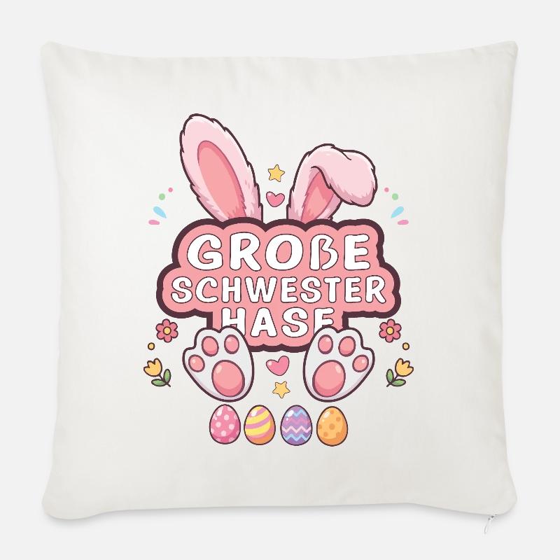 Große Schwester Hase Ostern Design - Sofakissenbezug 45 x 45 cm - Naturweiß 