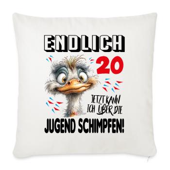 Endlich 20: Strauß Vogel Geburtstag Birthday - Sofakissenbezug 45 x 45 cm - Naturweiß  - Vorne