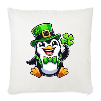 Pingouin de la Saint-Patrick avec trèfle porte-bonheur - Housse de coussin décorative 45 x 45 cm - blanc nature - Devant