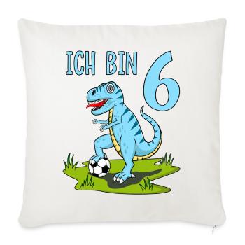 Dinosaure Rex Football 6 Anniversaire Bleu - Housse de coussin décorative 45 x 45 cm - blanc nature - Devant