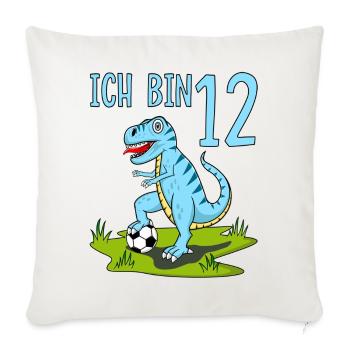 Dinosaure Rex Football 12 Anniversaire Bleu - Housse de coussin décorative 45 x 45 cm - blanc nature - Devant