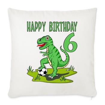 dinosaure rex football 6 joyeux anniversaire vert - Housse de coussin décorative 45 x 45 cm - blanc nature - Devant