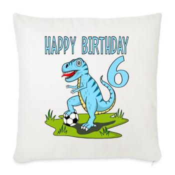 dinosaure rex football 6 joyeux anniversaire bleu - Housse de coussin décorative 45 x 45 cm - blanc nature - Devant