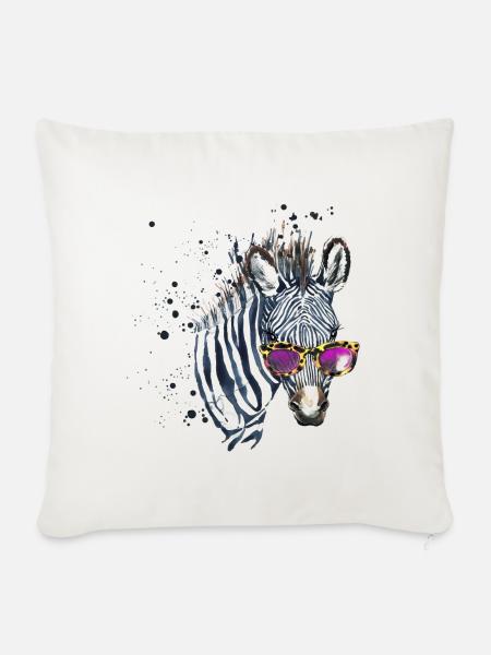 Animal Hipster Zebra Mit Sonnenbrille - Sofakissenbezug 45 x 45 cm - Naturweiß